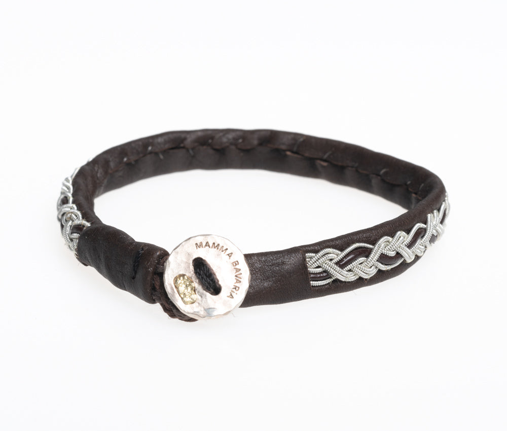 Lederarmband "Sami Bavaria" schmal mit Silberverschluss und Goldnugget