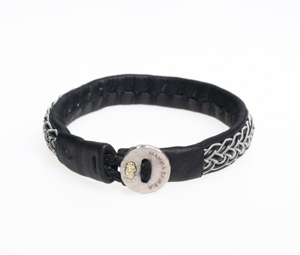 Lederarmband "Sami Bavaria" breit mit Silberverschluss und Goldnugget