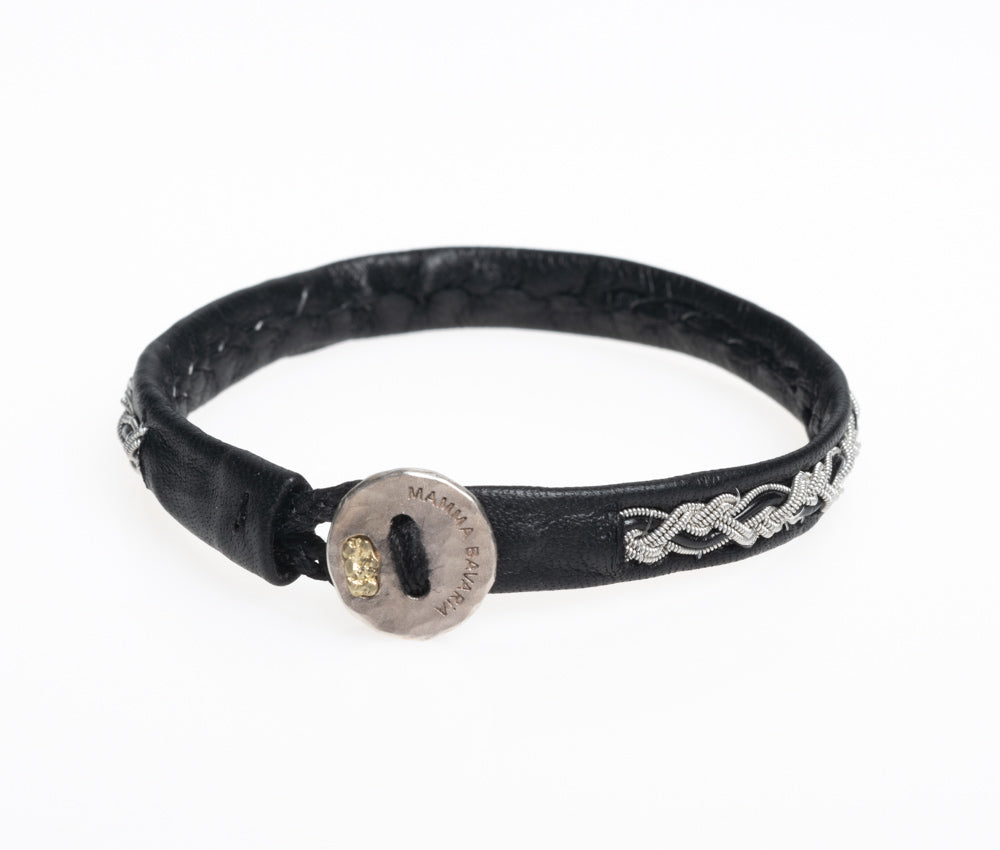 Lederarmband "Sami Bavaria" schmal mit Silberverschluss und Goldnugget