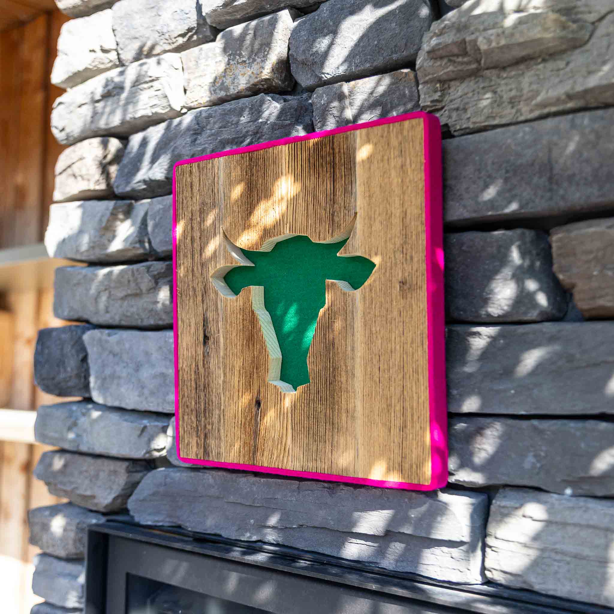 Alpen Kult-Quadrat mit Kuh "grün, pink"