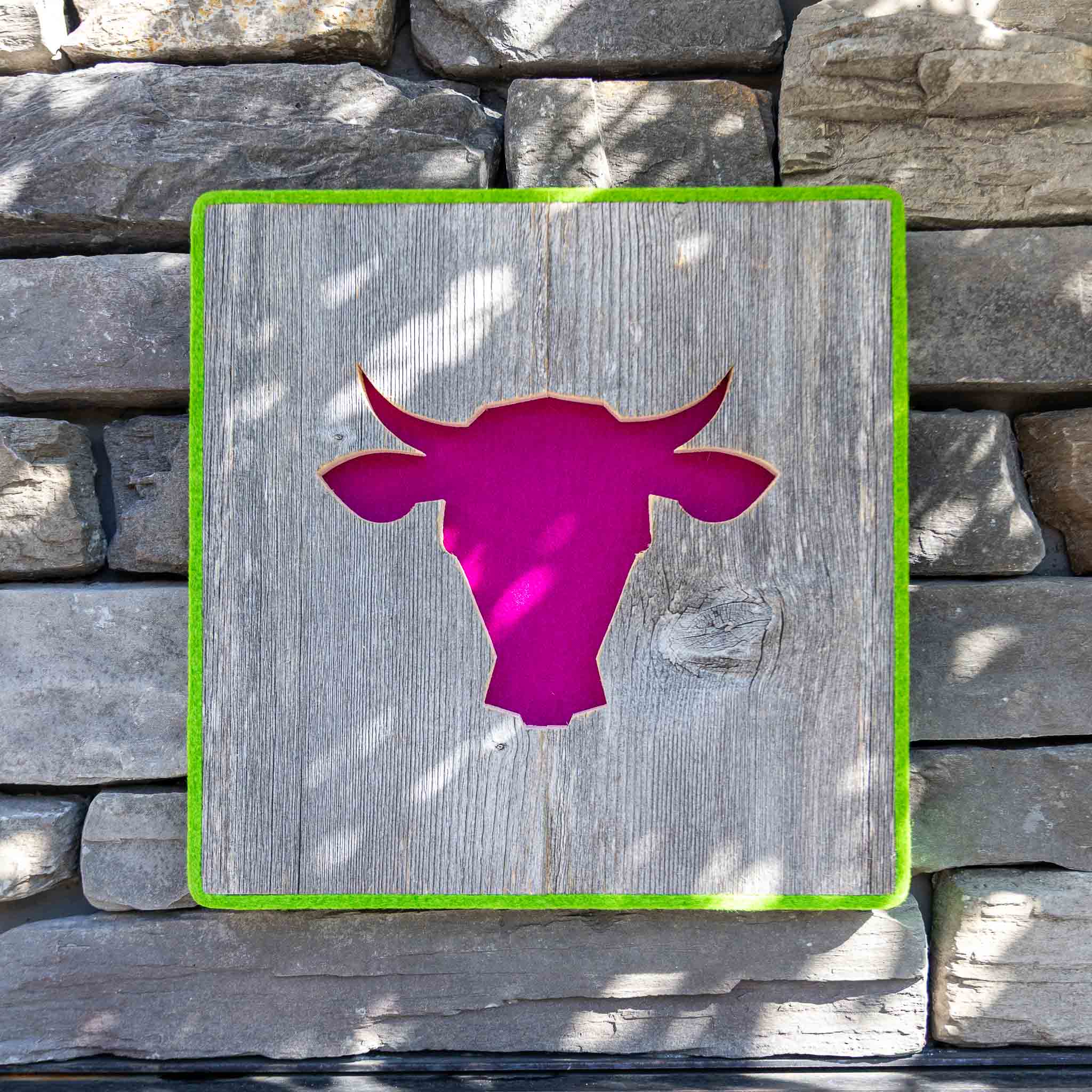 Alpen Kult-Quadrat mit Kuh "lila, hellgrün"