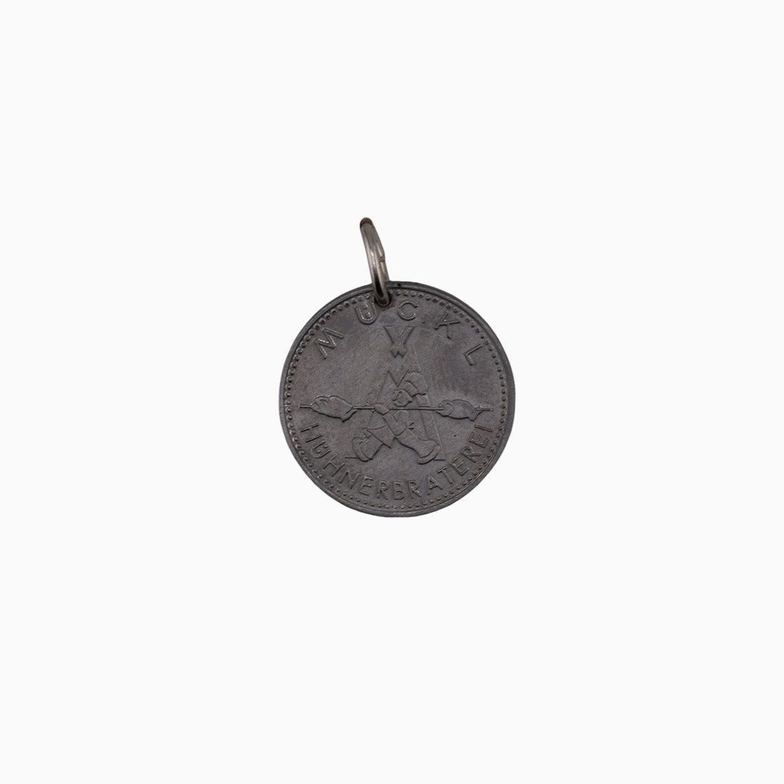 Historisches Bierzeichen | rund Aluminium | Hühnerbraterei Mückl | Charivari-Anhänger