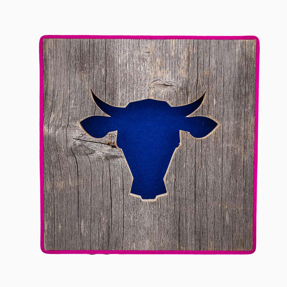 Alpen Kult-Quadrat mit Kuh "blau, pink"