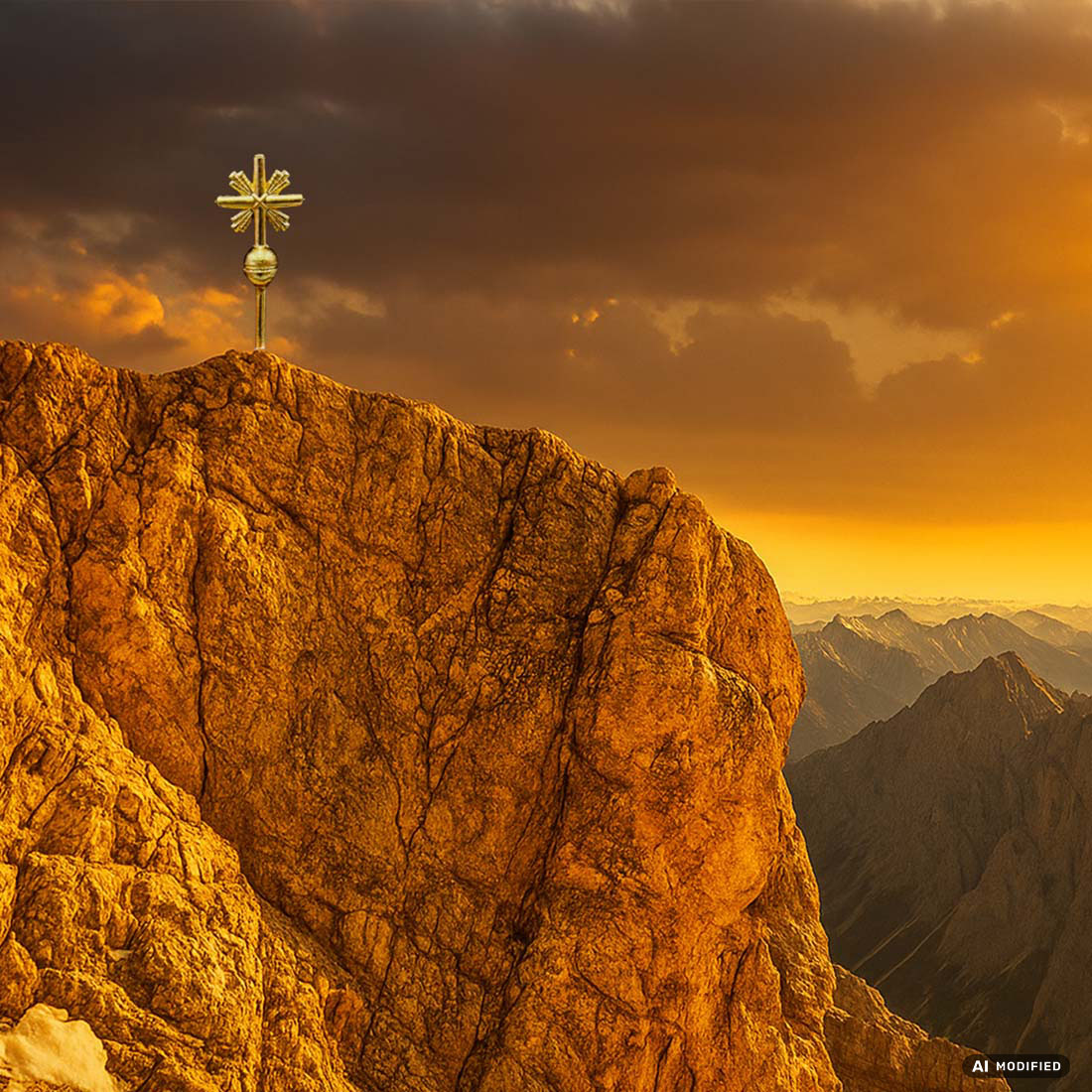 Gipfelkreuz Zugspitze | Kettenanhänger aus 925 Sterlingsilber 18 Karat Gelbgold vergoldet