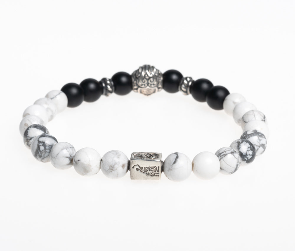 Hoamat-Armband "Chiemgaulöwe" Howlith Onyx matt