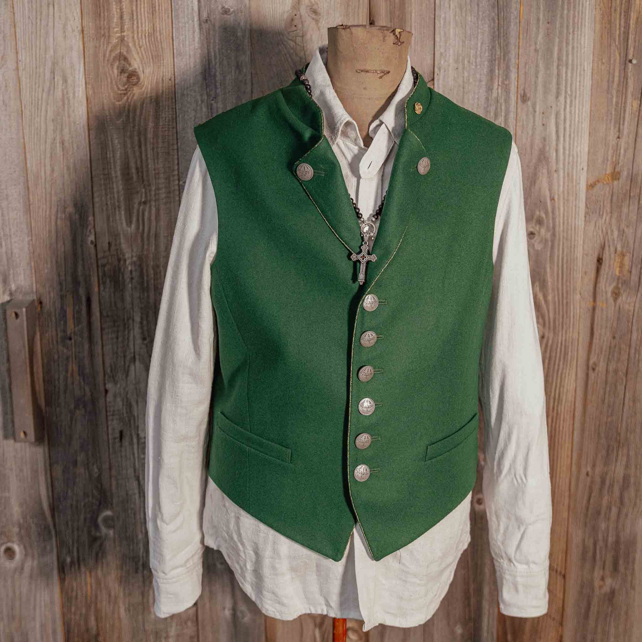 "Napoleon B.-De Oane“ Einreiher Weste Loden grün Blumenmuster zartrosa