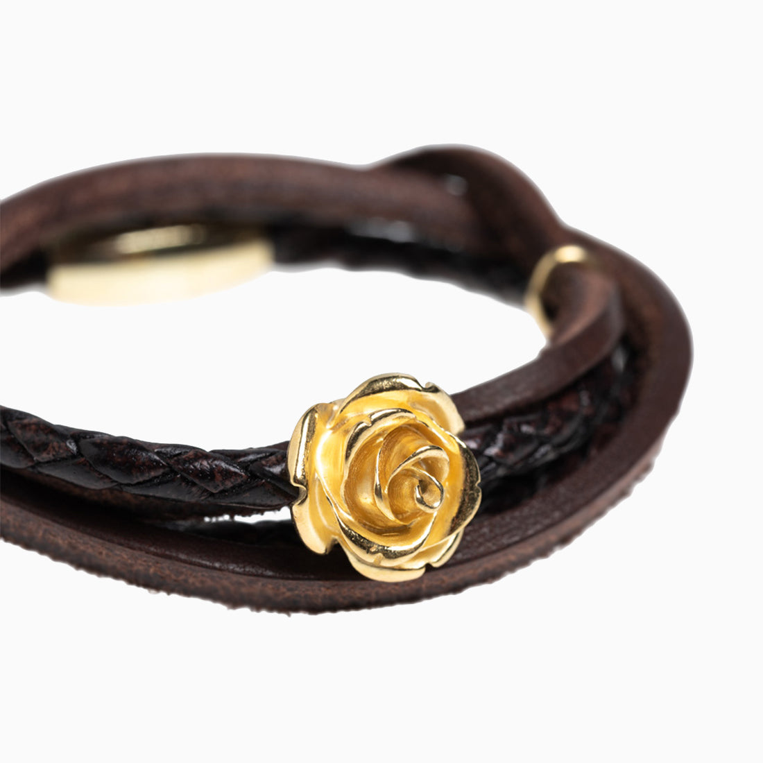Hoamat-Armband "Rose gelbgold vergoldet" Leder geflochten