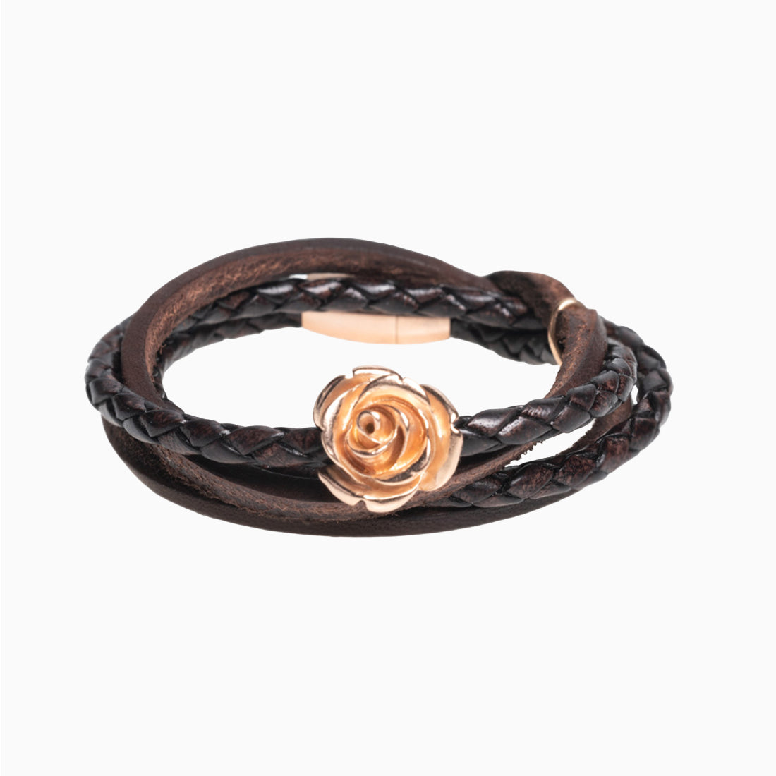 Hoamat-Armband "Rose roségold vergoldet" Leder geflochten