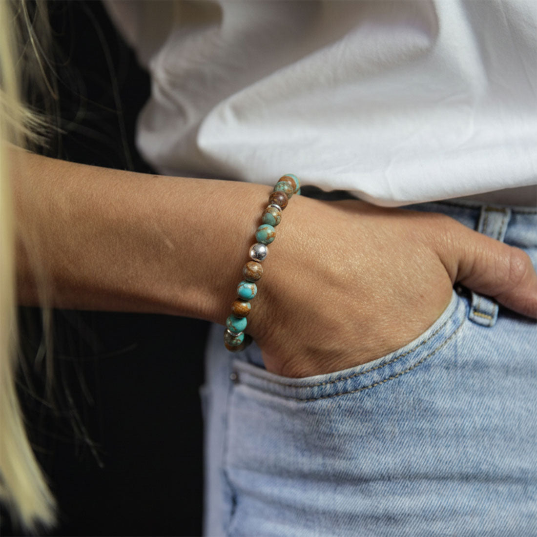 Edelsteinarmband "Silberdetails" Ocean Jaspis