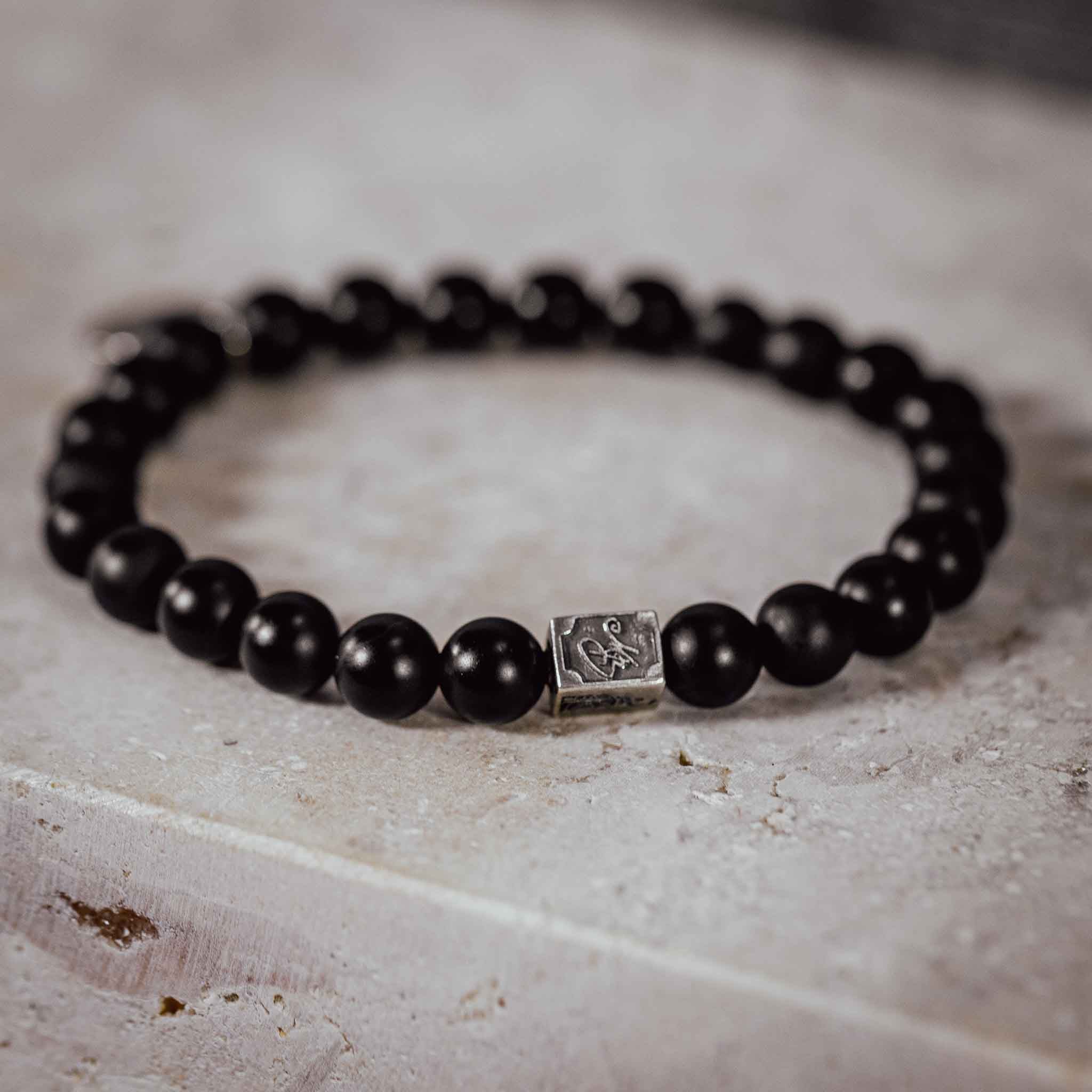 Edelsteinarmband "Porta Bavaria" Onyx matt mit Nugget und Silberplättchen