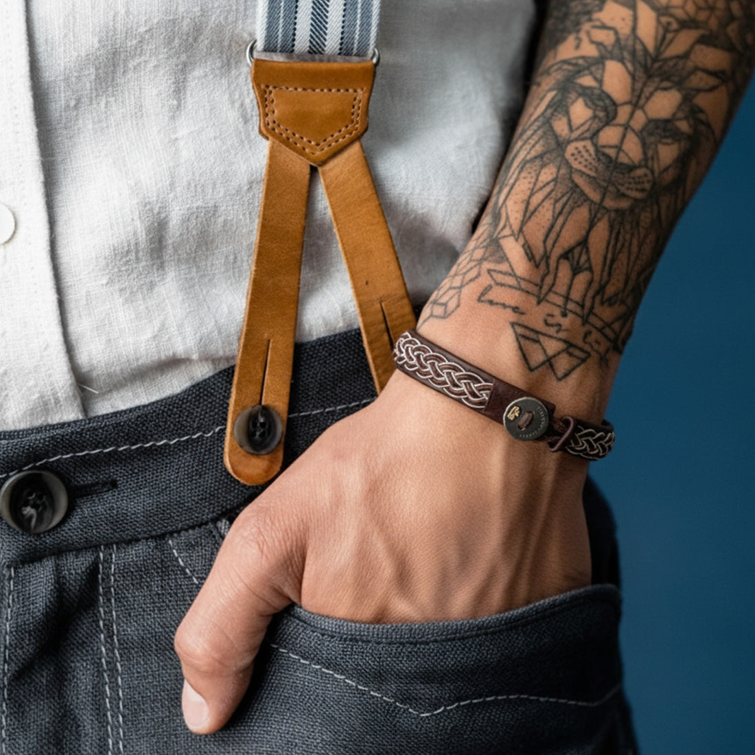 Lederarmband "Sami Bavaria" breit mit Silberverschluss und Goldnugget