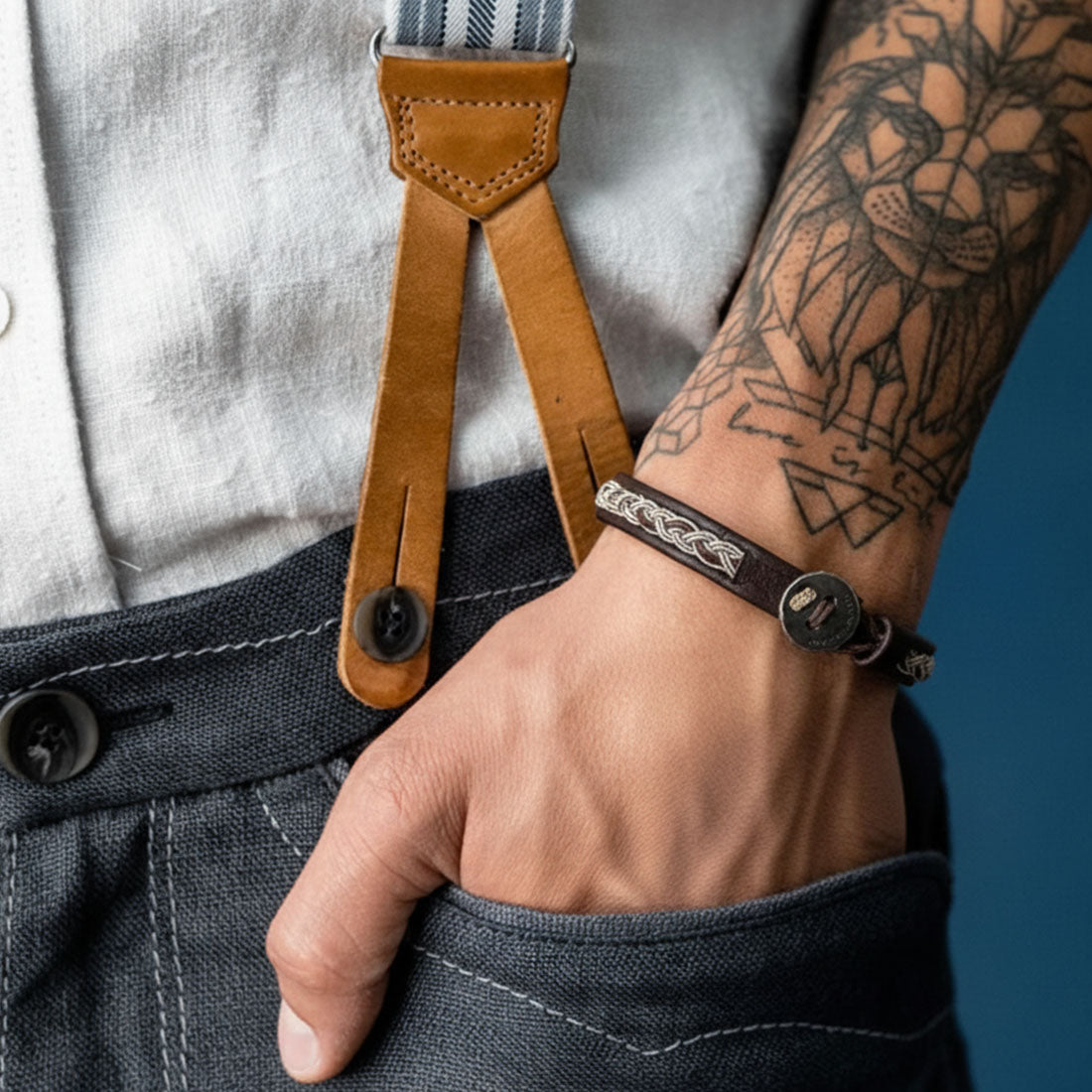 Lederarmband "Sami Bavaria" schmal mit Silberverschluss und Goldnugget