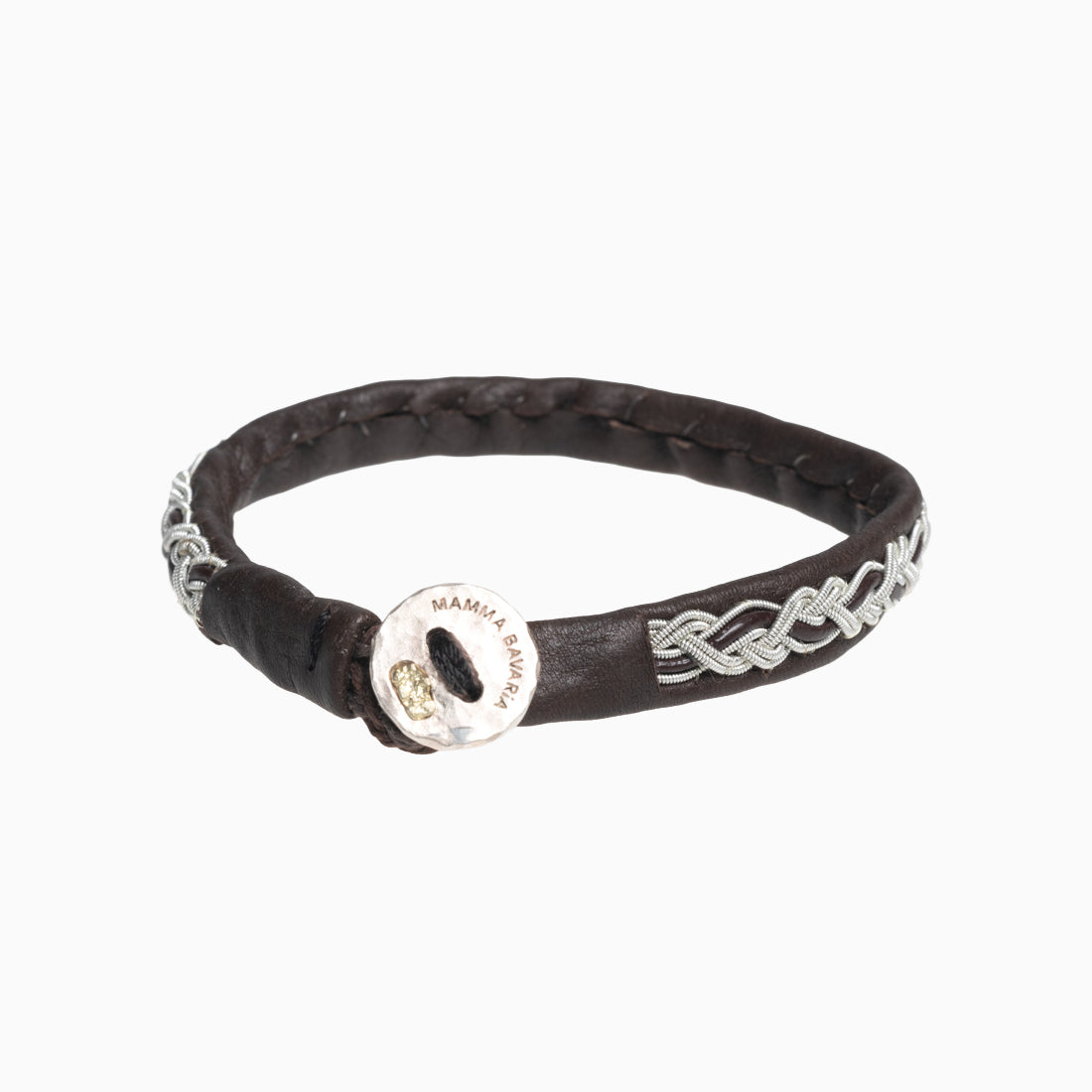 Lederarmband "Sami Bavaria" schmal mit Silberverschluss und Goldnugget