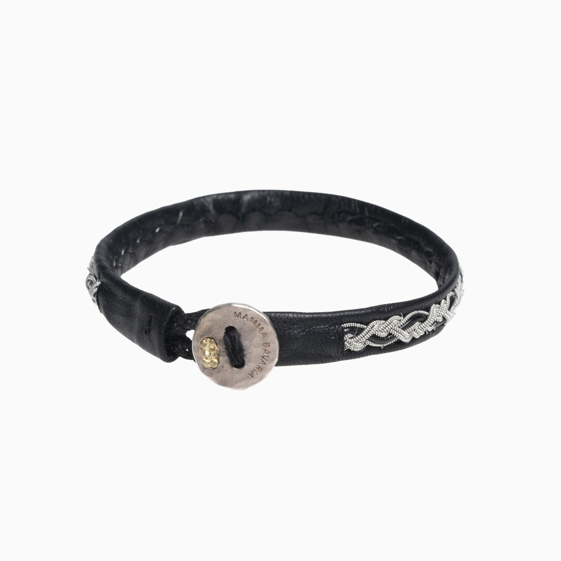 Lederarmband "Sami Bavaria" schmal mit Silberverschluss und Goldnugget