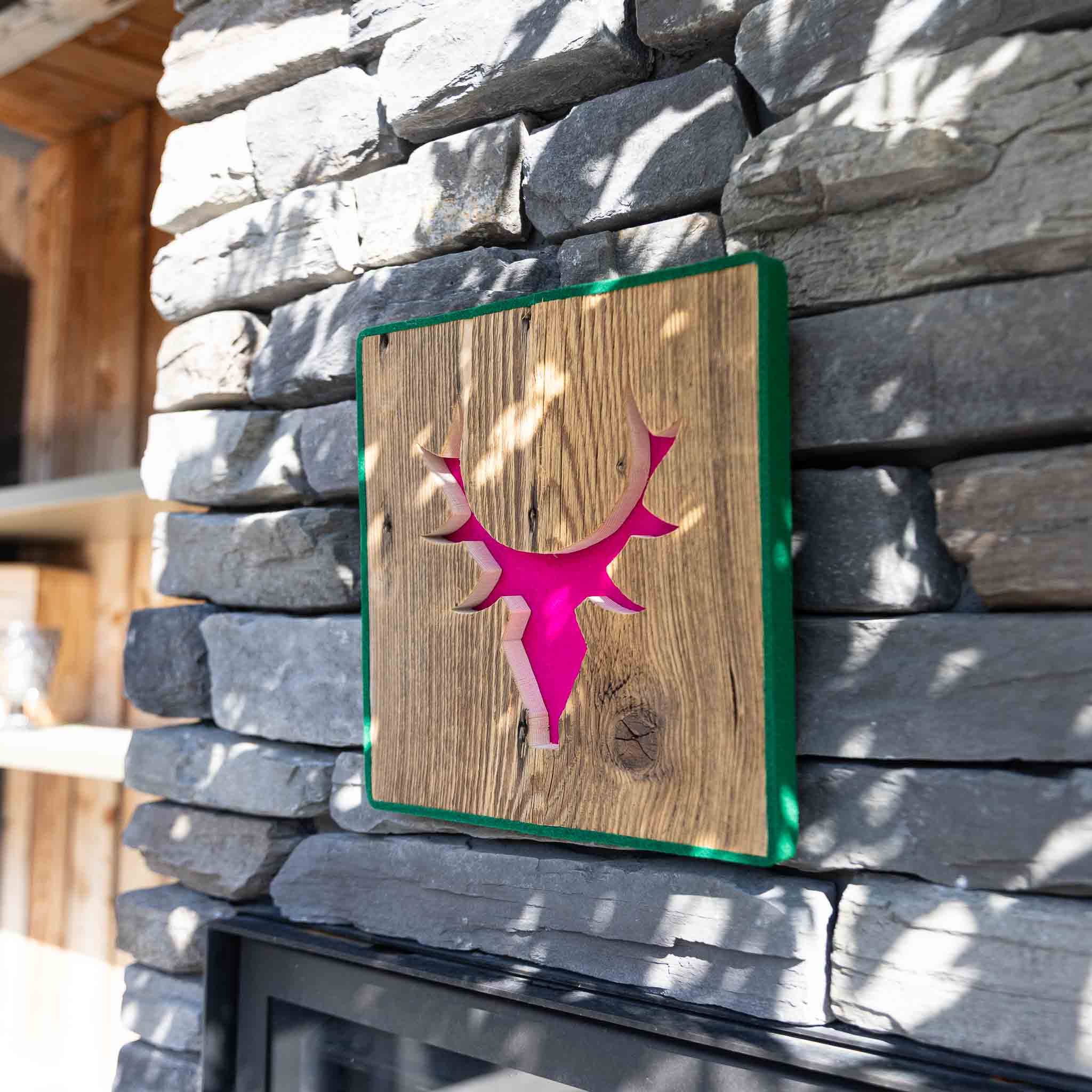 Alpen Kult-Quadrat mit Hirsch "lila, grün"