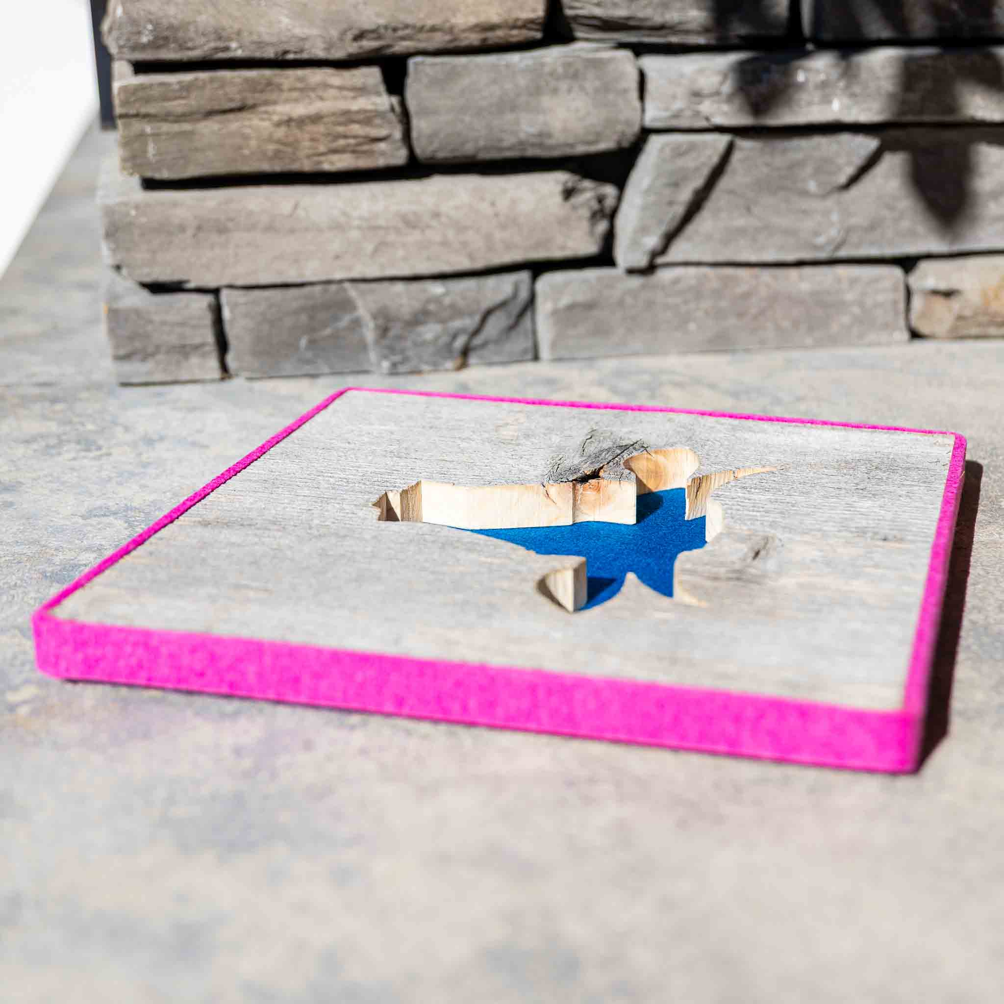 Alpen Kult-Quadrat mit Kuh "blau, pink"