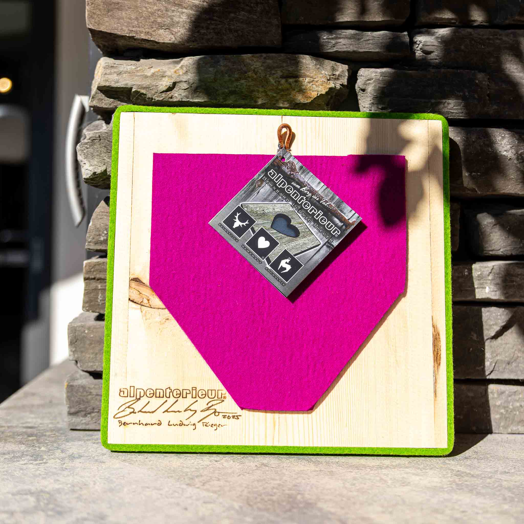 Alpen Kult-Quadrat mit Kuh "lila, hellgrün"