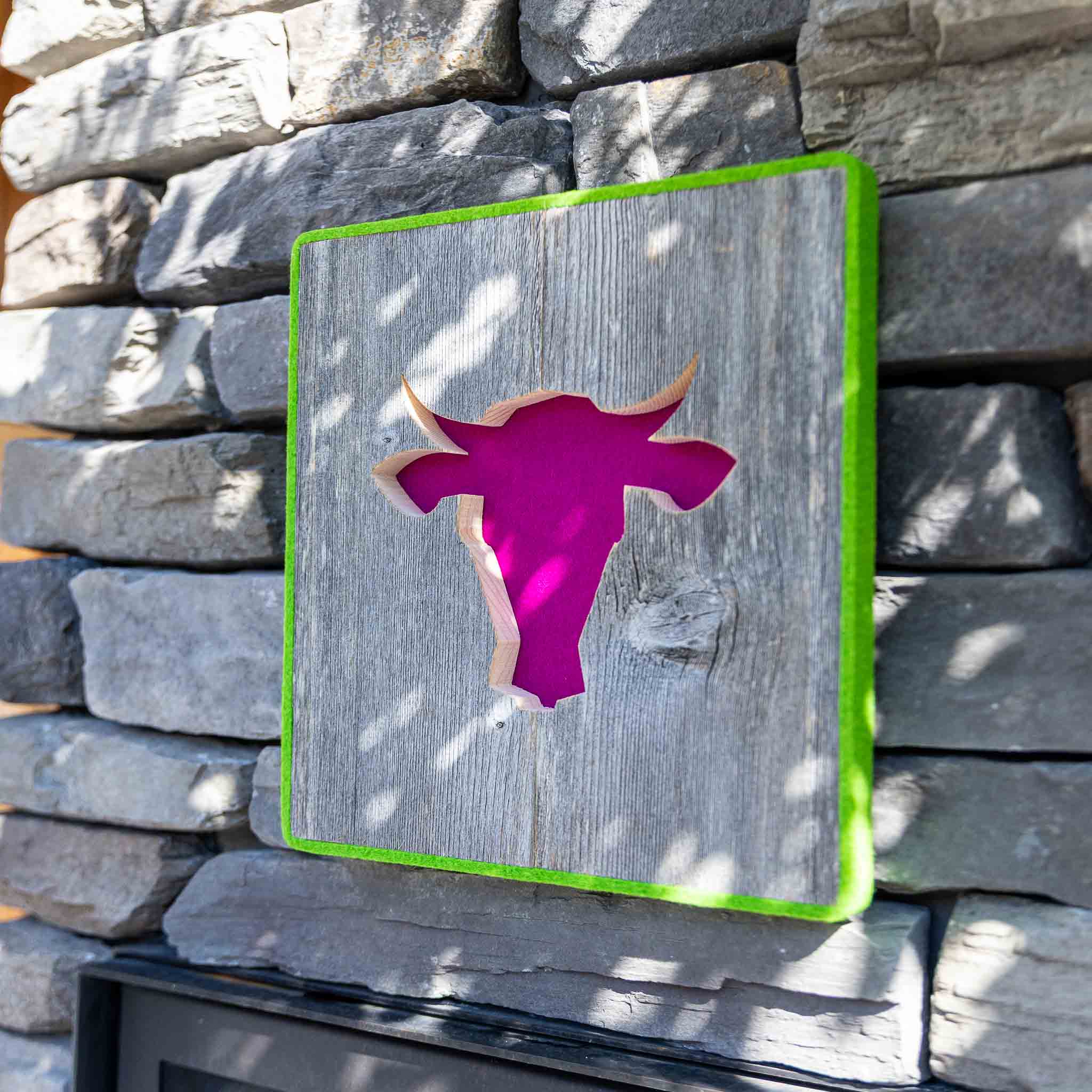 Alpen Kult-Quadrat mit Kuh "lila, hellgrün"