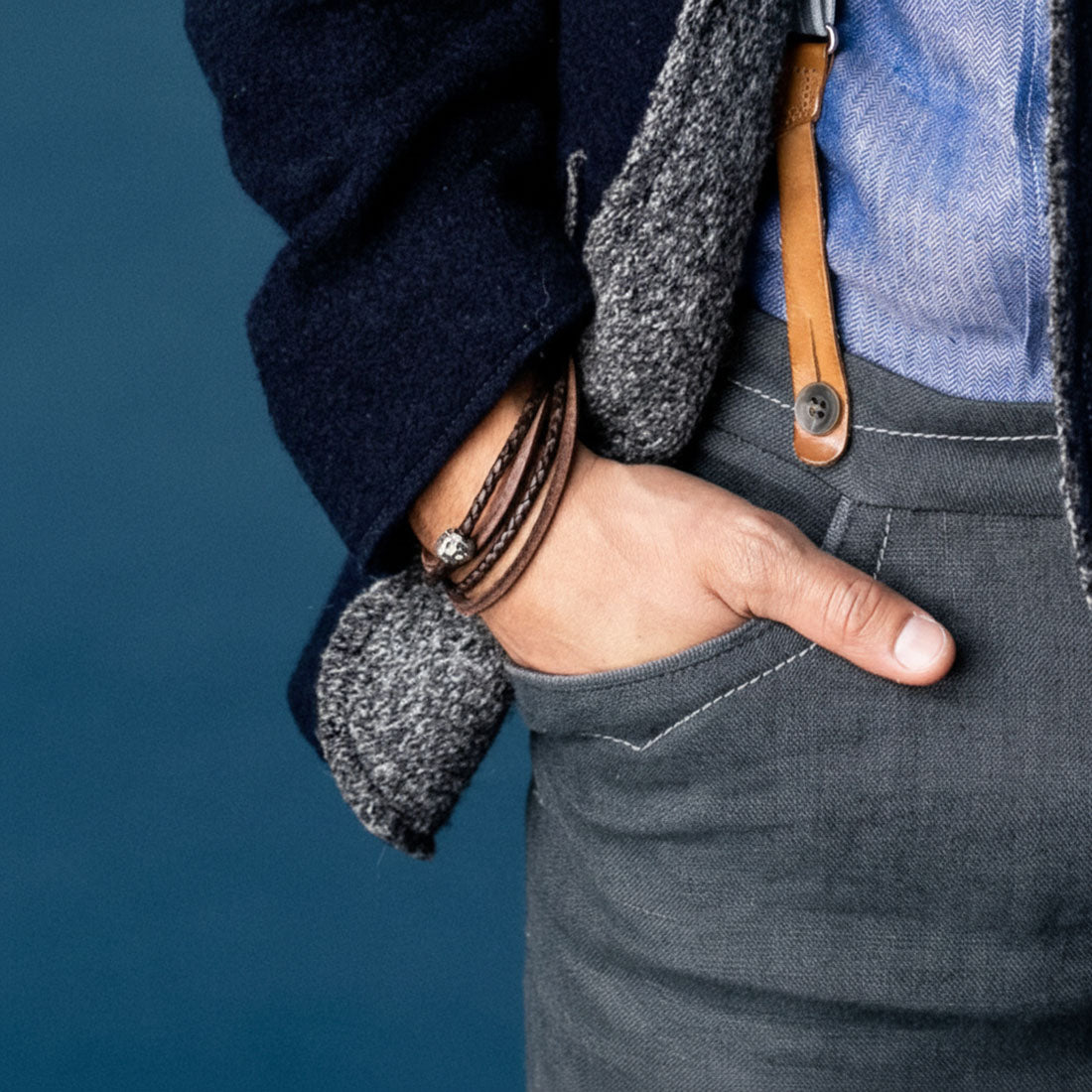 Hoamat-Armband "Chiemgaulöwe" Braun Leder geflochten