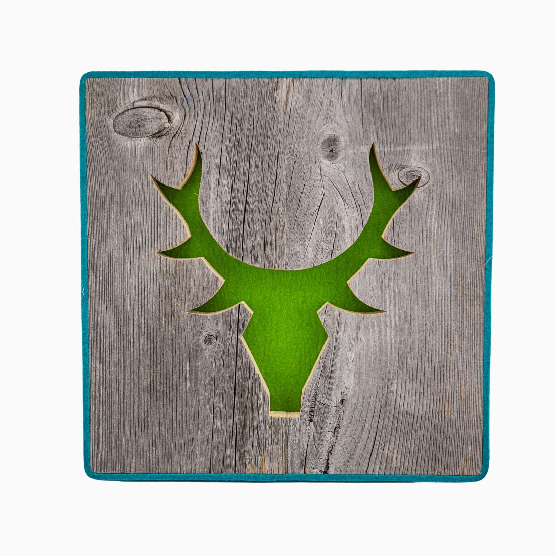 Alpen Kult-Quadrat mit Hirsch "hellgrün, türkis"