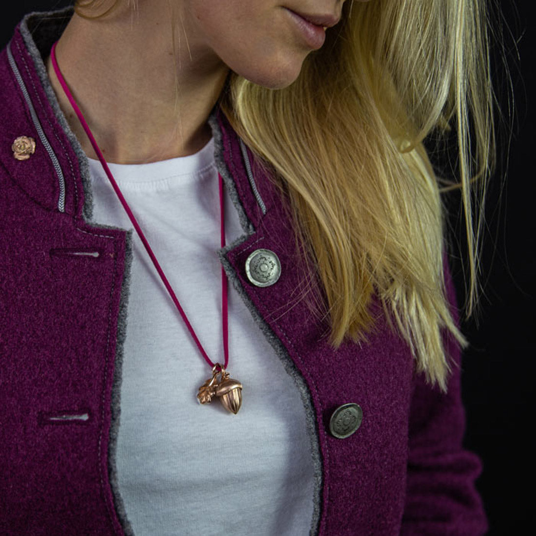 Ketten-Anhänger "Eichel mit Eichblatt" Sterlingsilber Roségold vergoldet