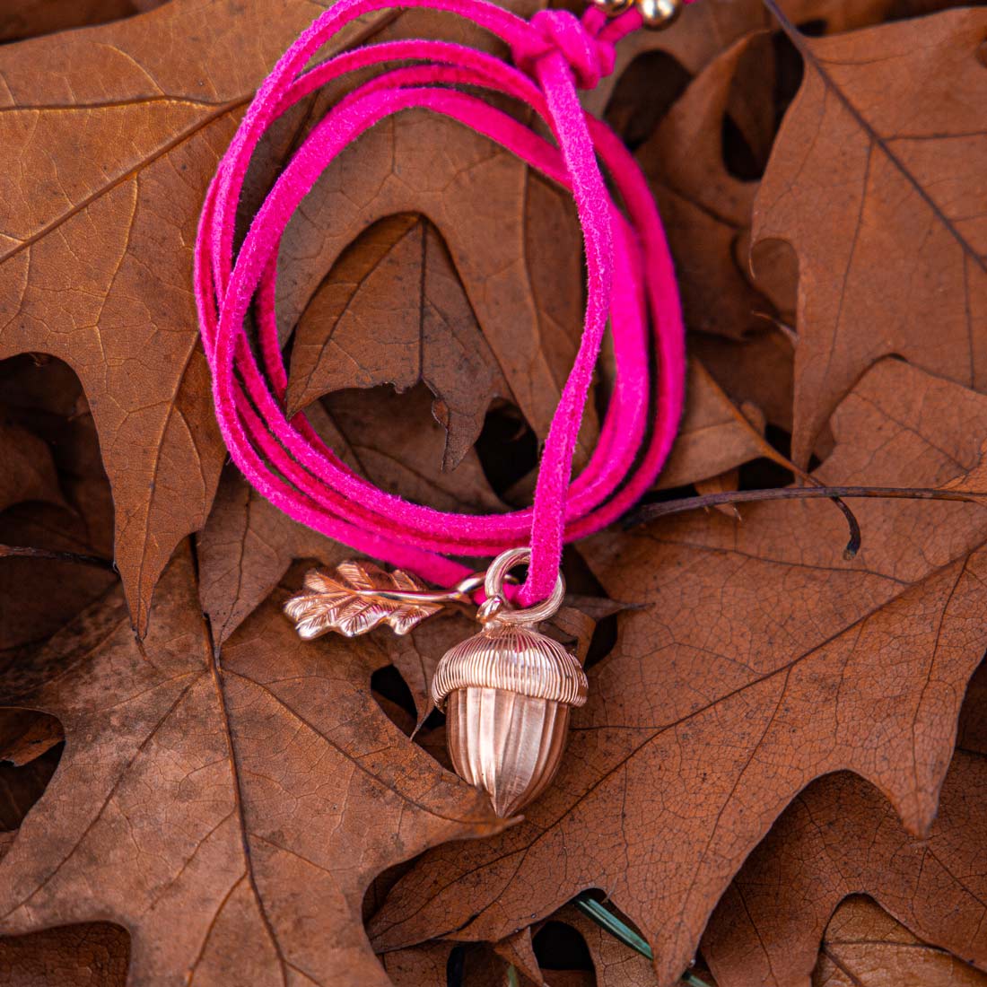 Ketten-Anhänger "Eichel mit Eichblatt" Sterlingsilber Roségold vergoldet in der Frühlings-Edition