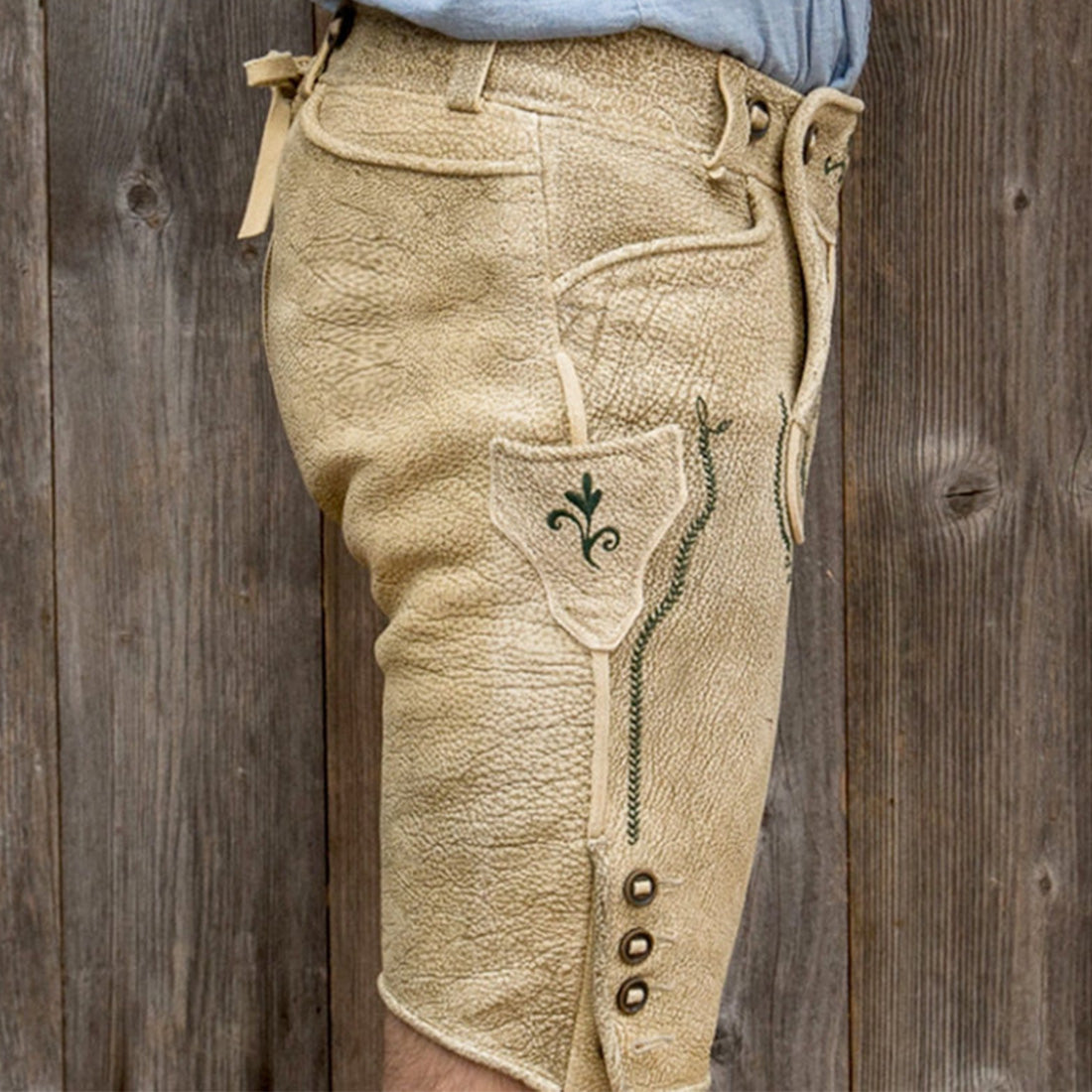 Lederhose "Uropa’s Liebling" historisch hell/tannengrün