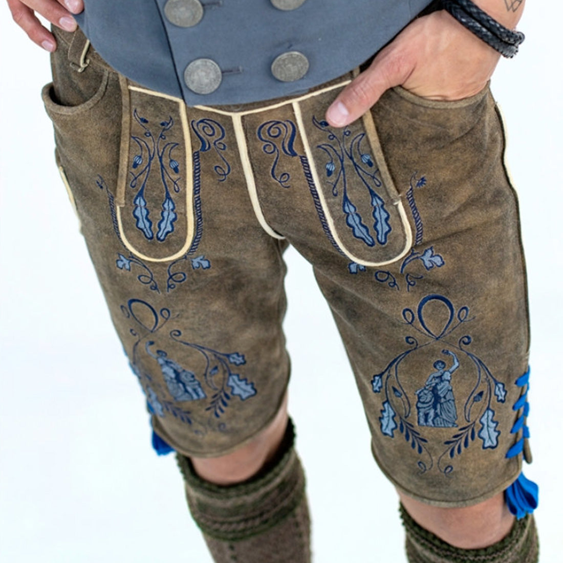 Lederhose "Uropa’s Liebling" Bavaria moorig/blau