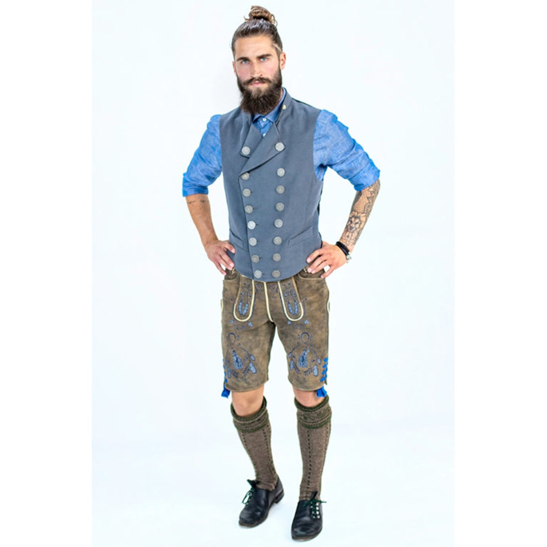 Lederhose "Uropa’s Liebling" Bavaria moorig/blau