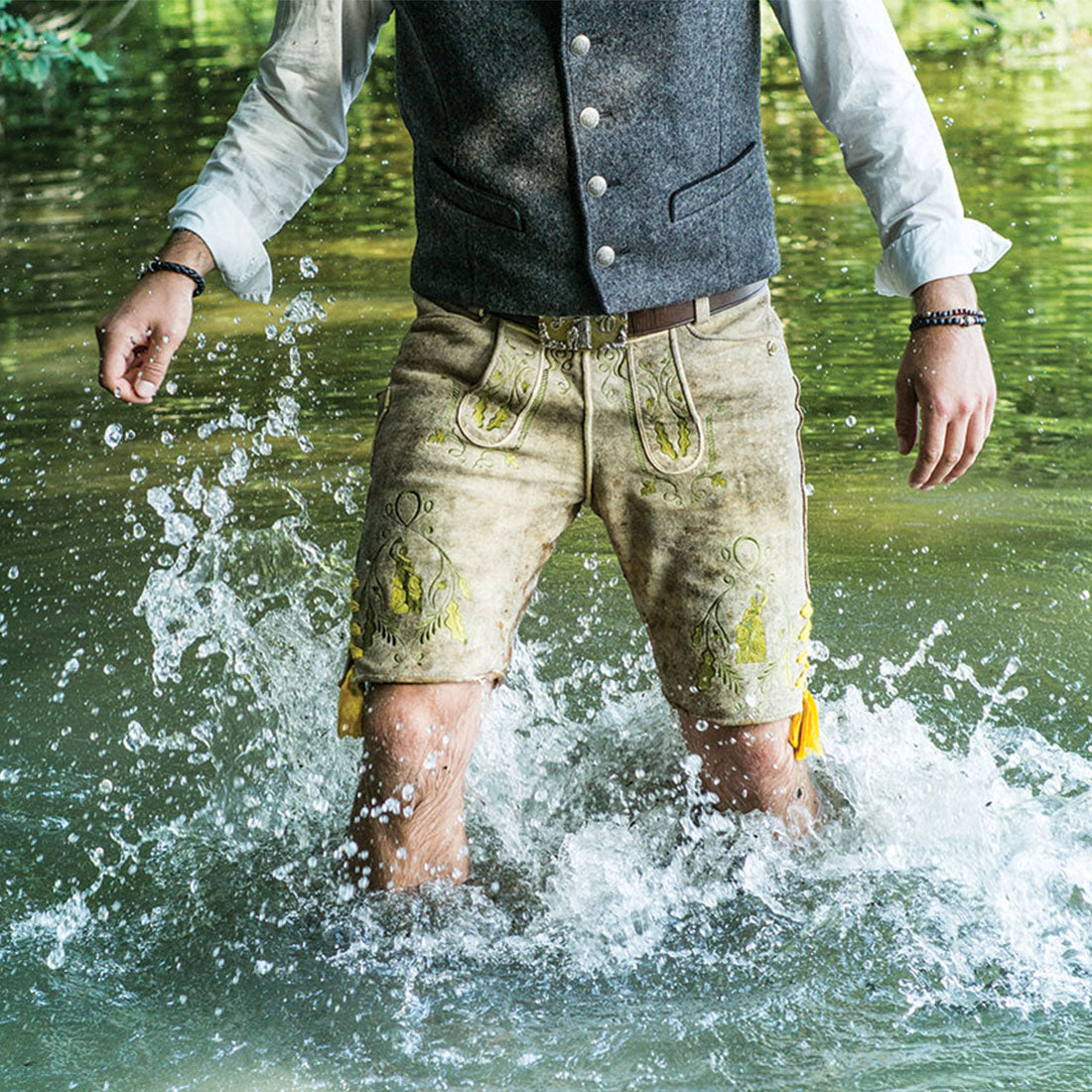 Lederhose "Uropa’s Liebling" Bavaria hell/gelb