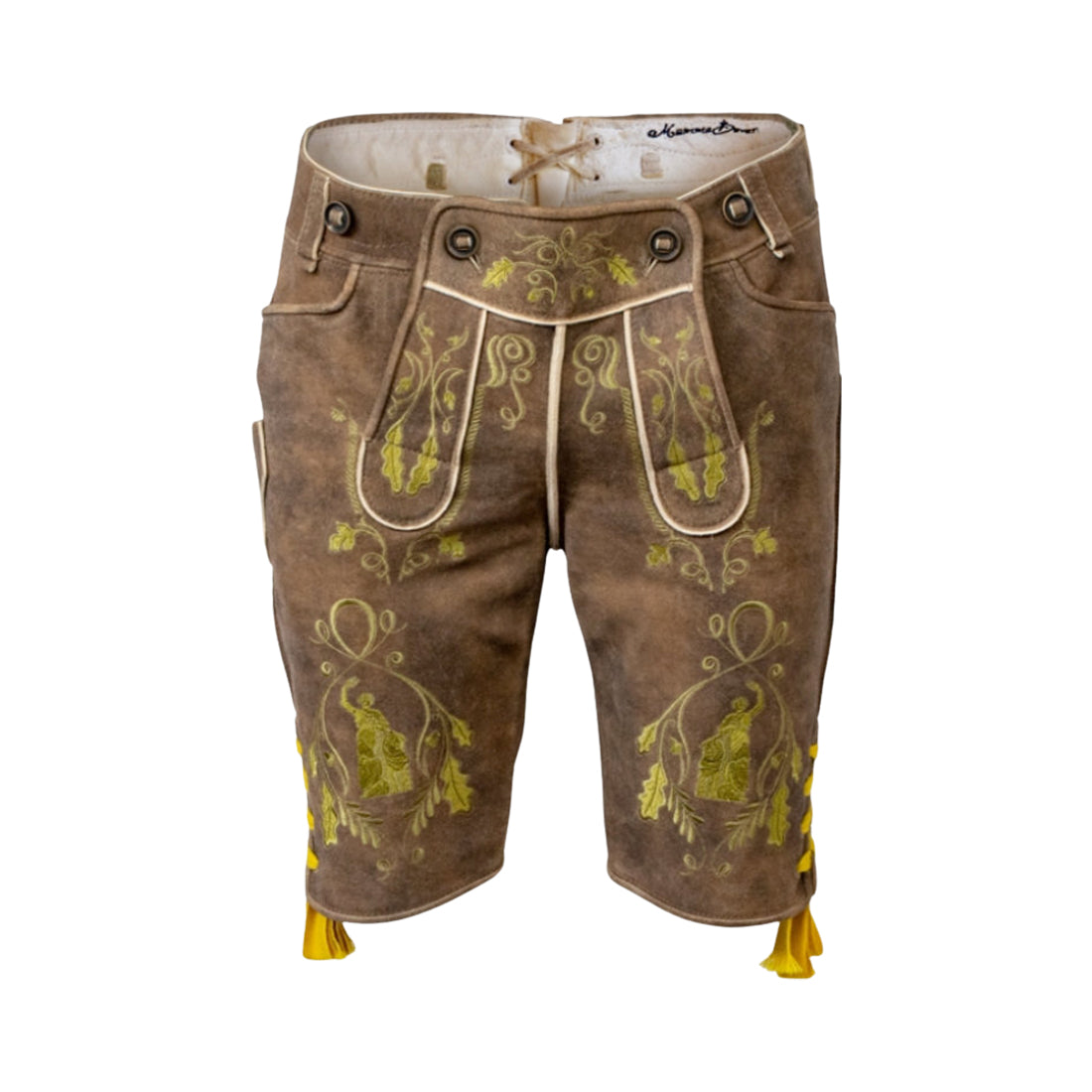 Lederhose "Uropa’s Liebling" Bavaria moorig/gelb