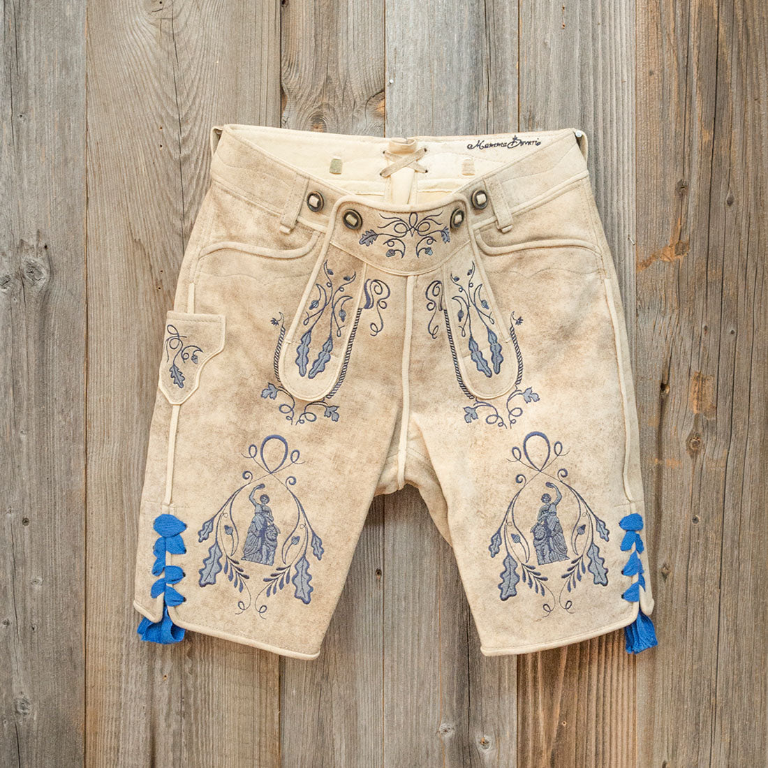 Lederhose "Uropa’s Liebling" Bavaria hell/blau