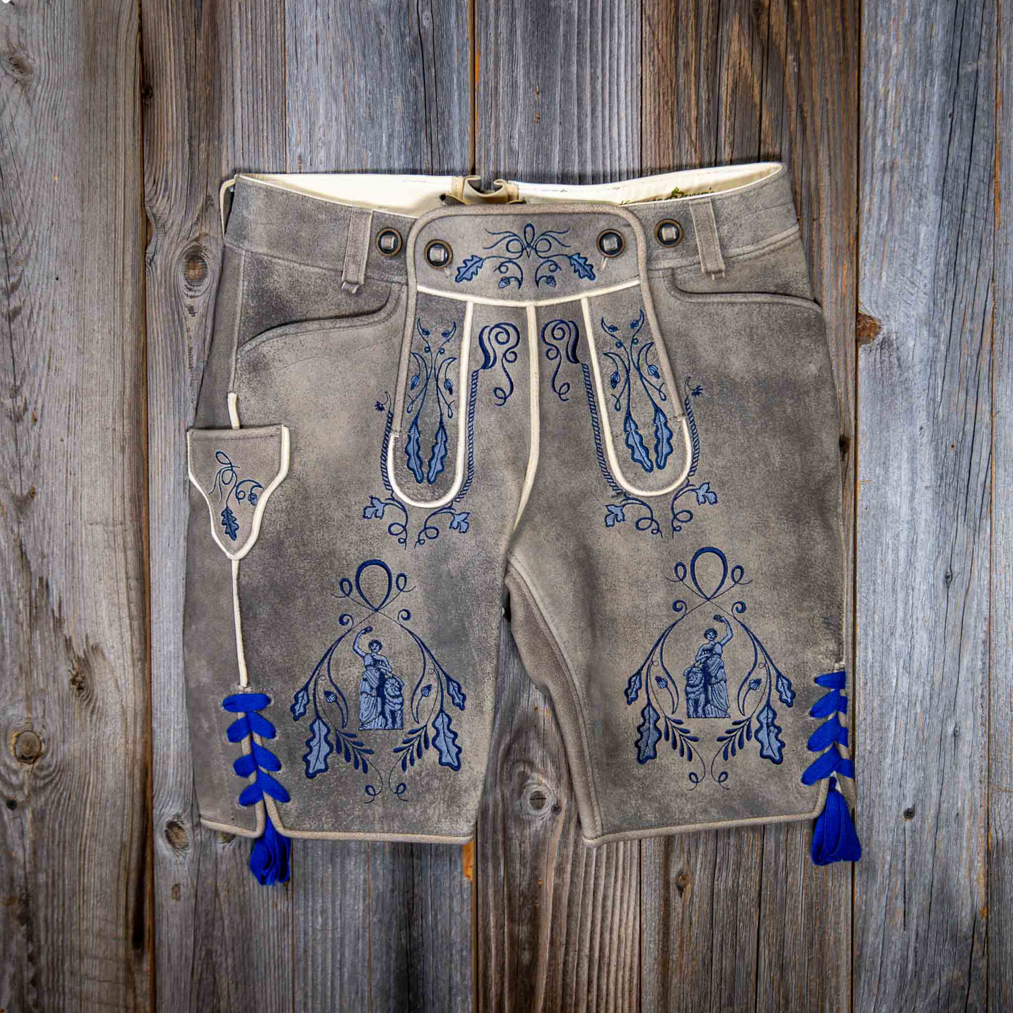 Lederhose "Uropa’s Liebling" Bavaria moorig/blau