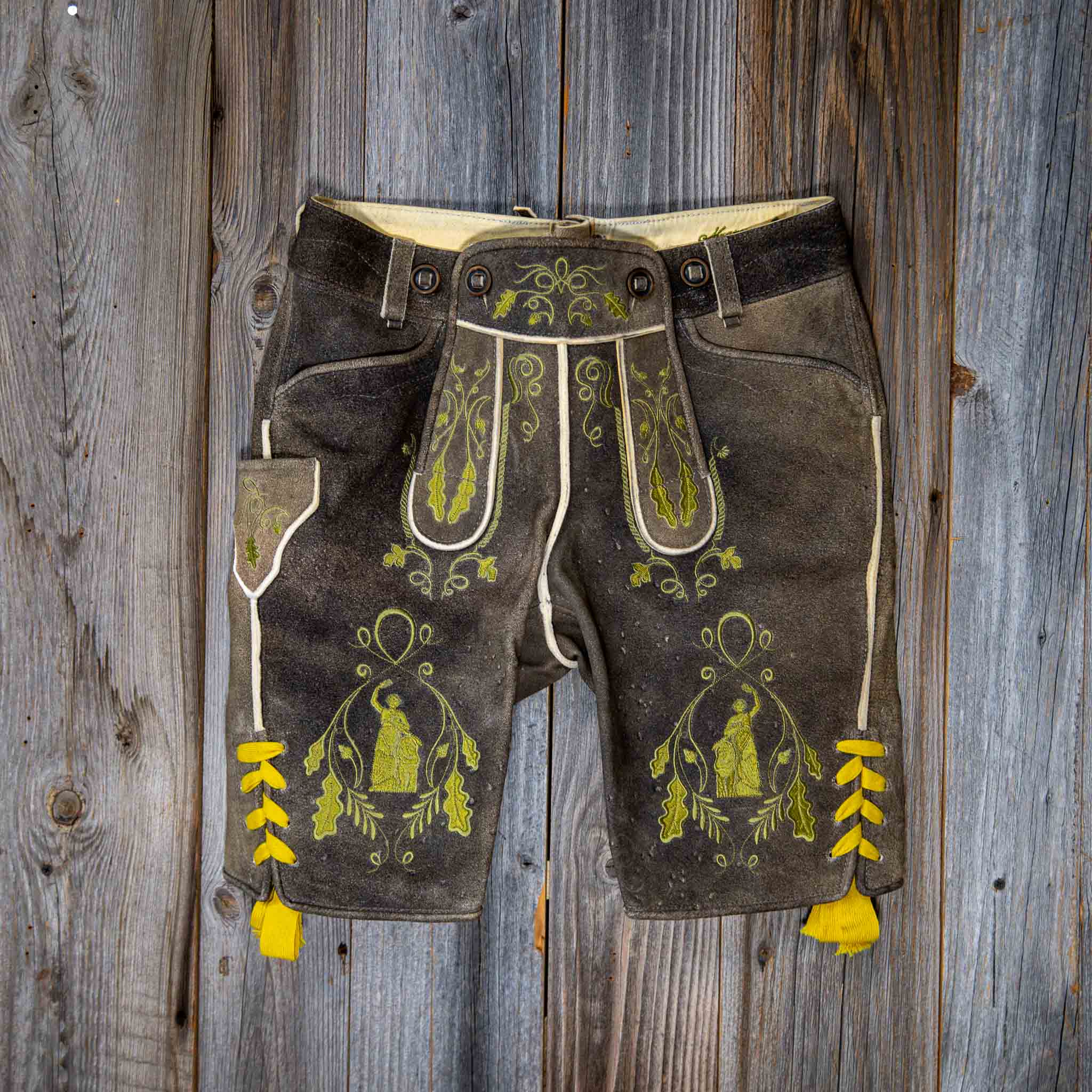 Lederhose "Uropa’s Liebling" Bavaria moorig/gelb