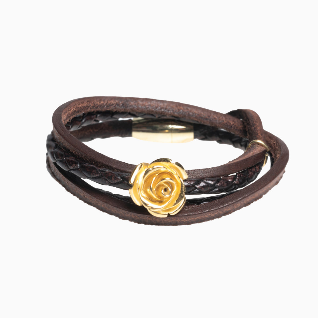 Hoamat-Armband "Rose gelbgold vergoldet" Leder geflochten