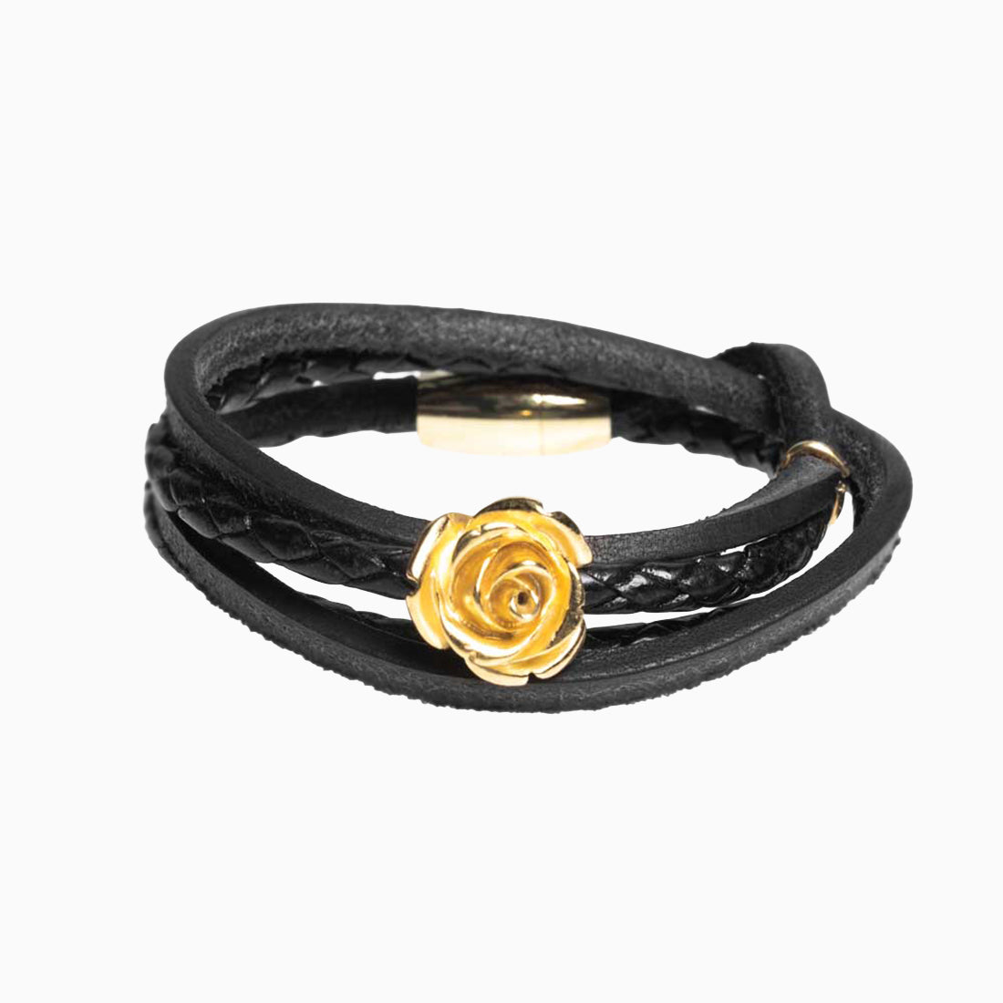 Hoamat-Armband "Rose gelbgold vergoldet" Leder geflochten