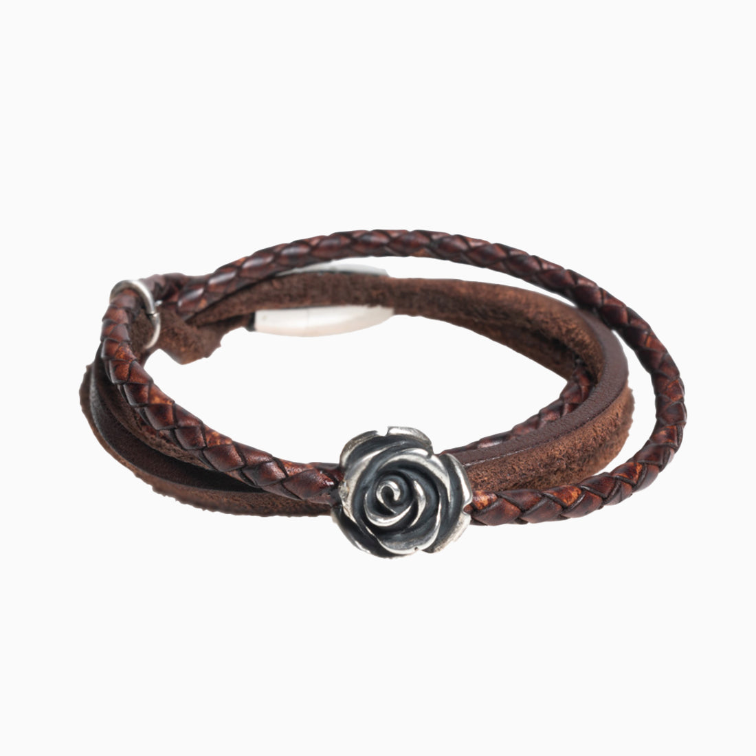 Hoamat-Armband "Rose Silber" Leder geflochten
