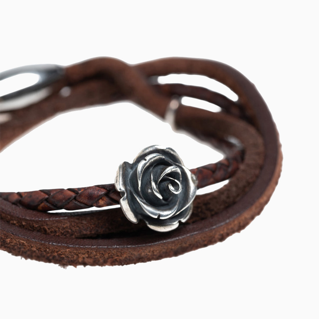 Hoamat-Armband "Rose Silber" Leder geflochten