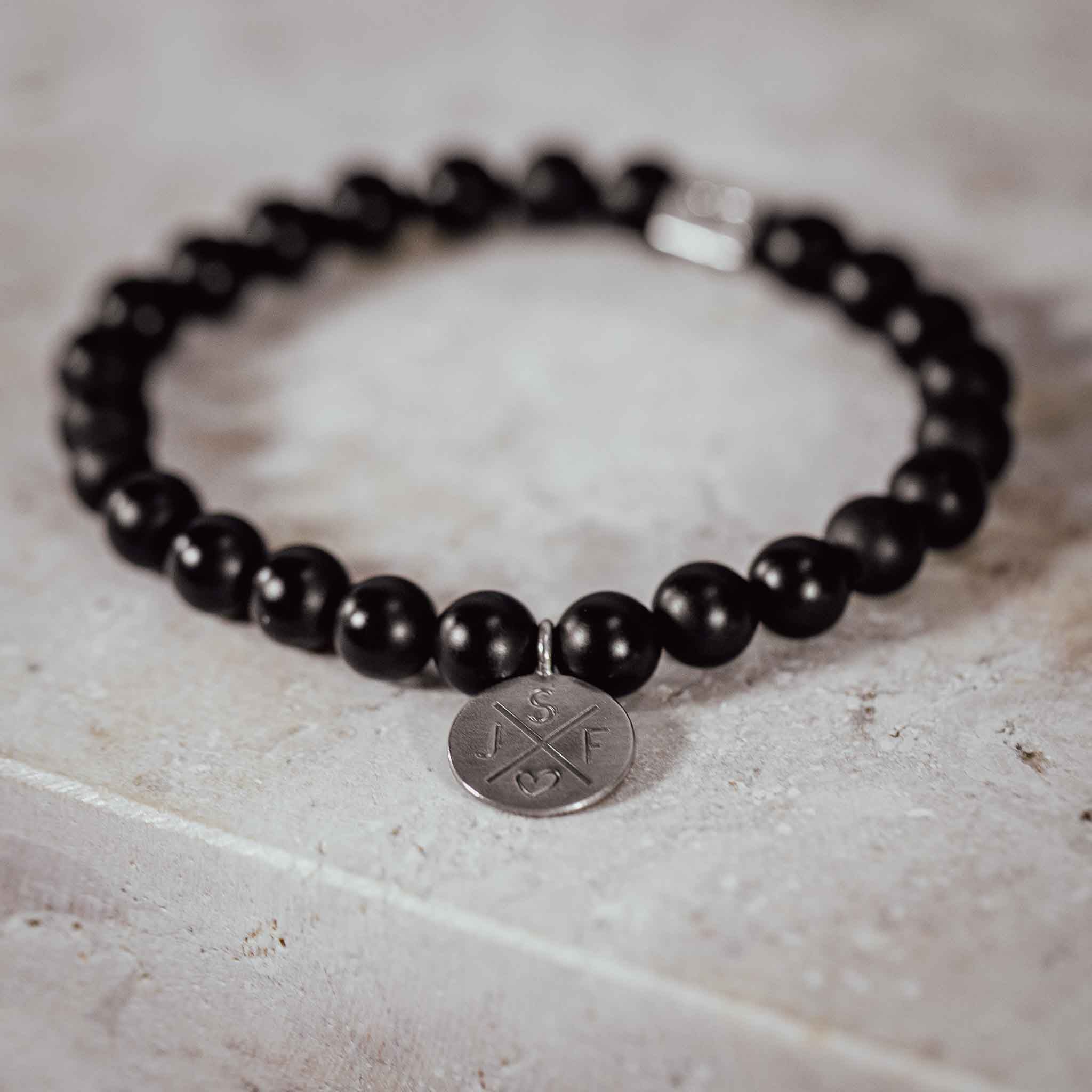 Edelsteinarmband "Porta Bavaria" Onyx matt mit Nugget und Silberplättchen